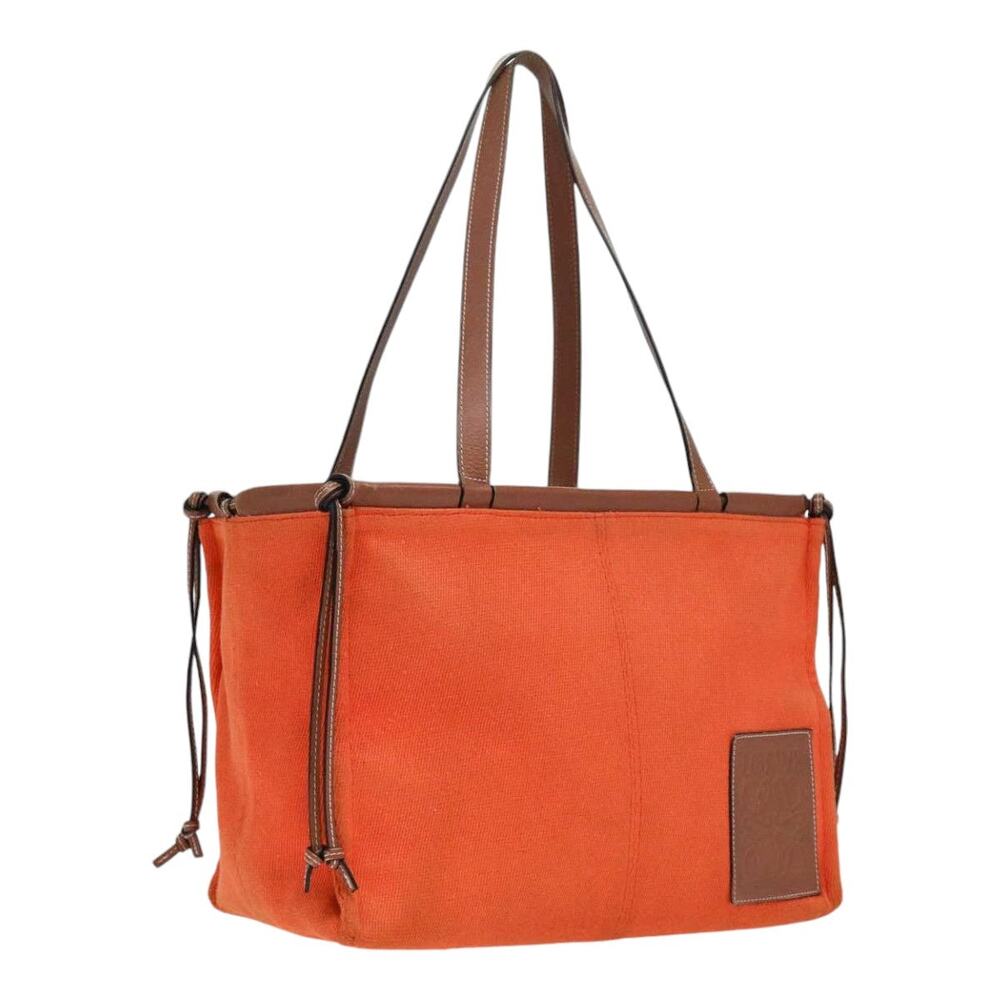 LOEWE Anagram Tote Bag Canvas Leather Orange Brown